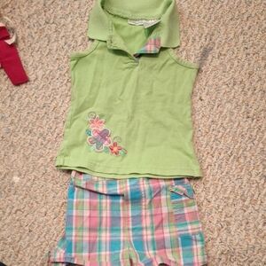 Kids Green Floral Top and Plaid Shorts Set